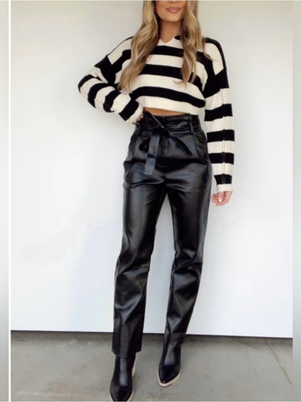 Lane 201 High-Waist Faux Leather Paperbag Pants - Black. Size small